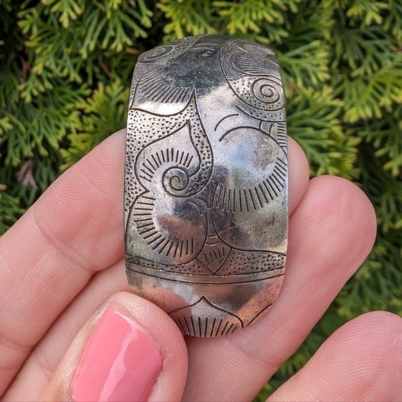 Moroccan Women's Cooperative Handmade Berber Silver Etched Cuff Bracelet - Picture 5 of 8